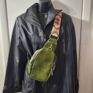 KlaOYer Sling Leather Bags For Women Crossbody Small Fanny Pack Dark Green